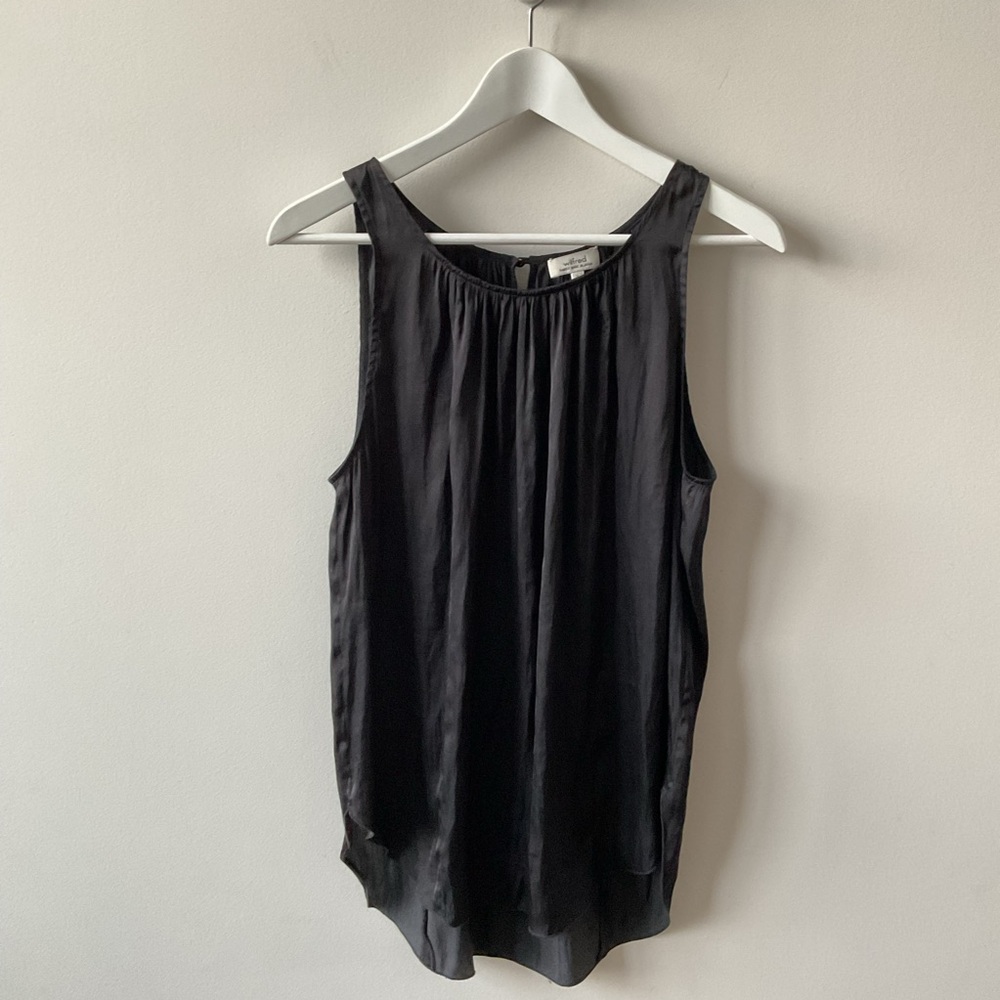 Aritzia Wilfred Sheer Black Sleeveless Blouse Flowy Tank Top Women’s Size Small